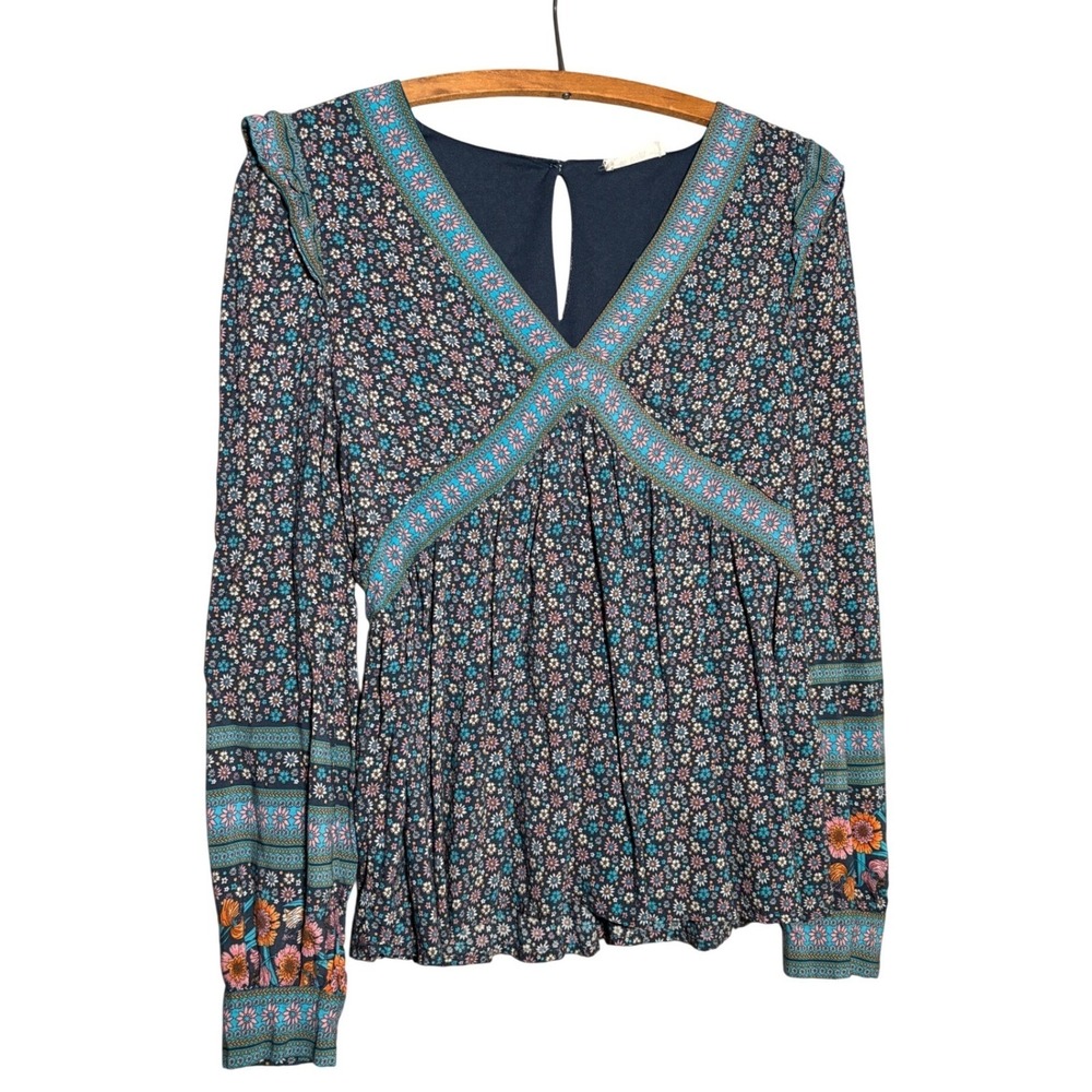InBloom Women Floral Boho V-Neck Smocked Peplum Blouse M Cottagecore Y2K Whimsy